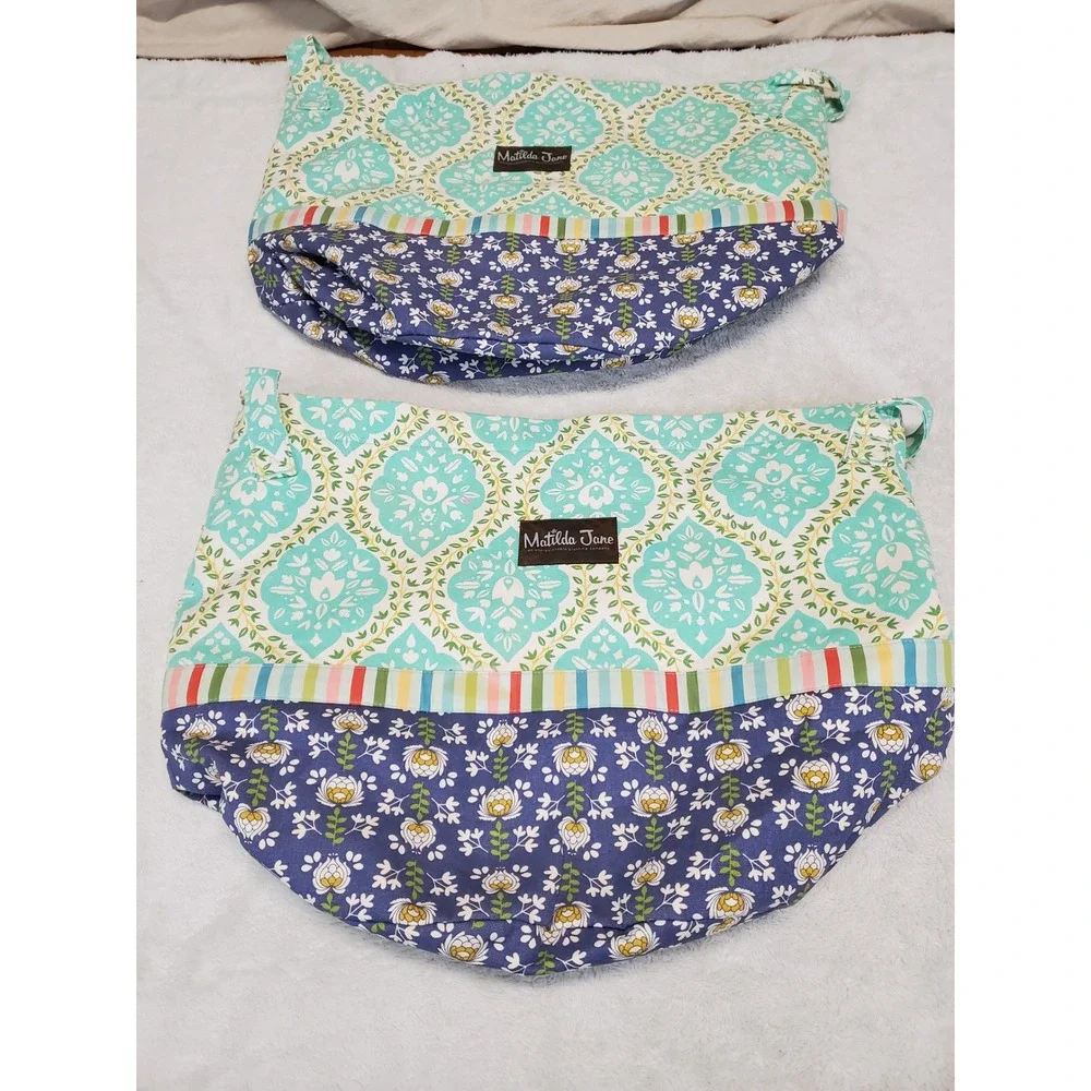 Matilda Jane Mint Green Blue FLoral Daydream Fabric Storage Tote Toy Box Set 2